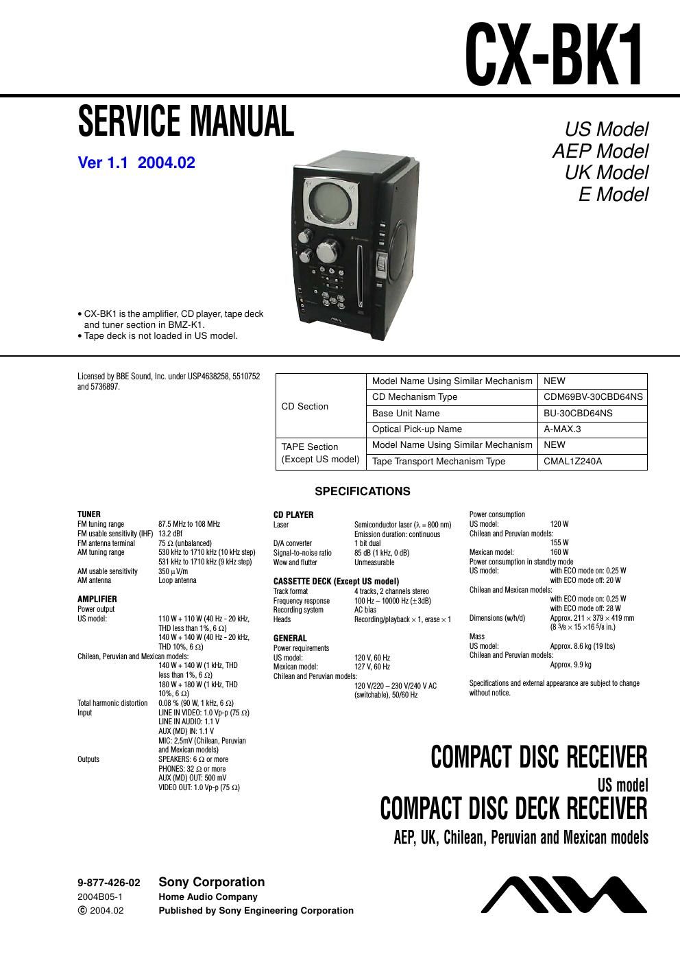 sony cx bk 1 service manual