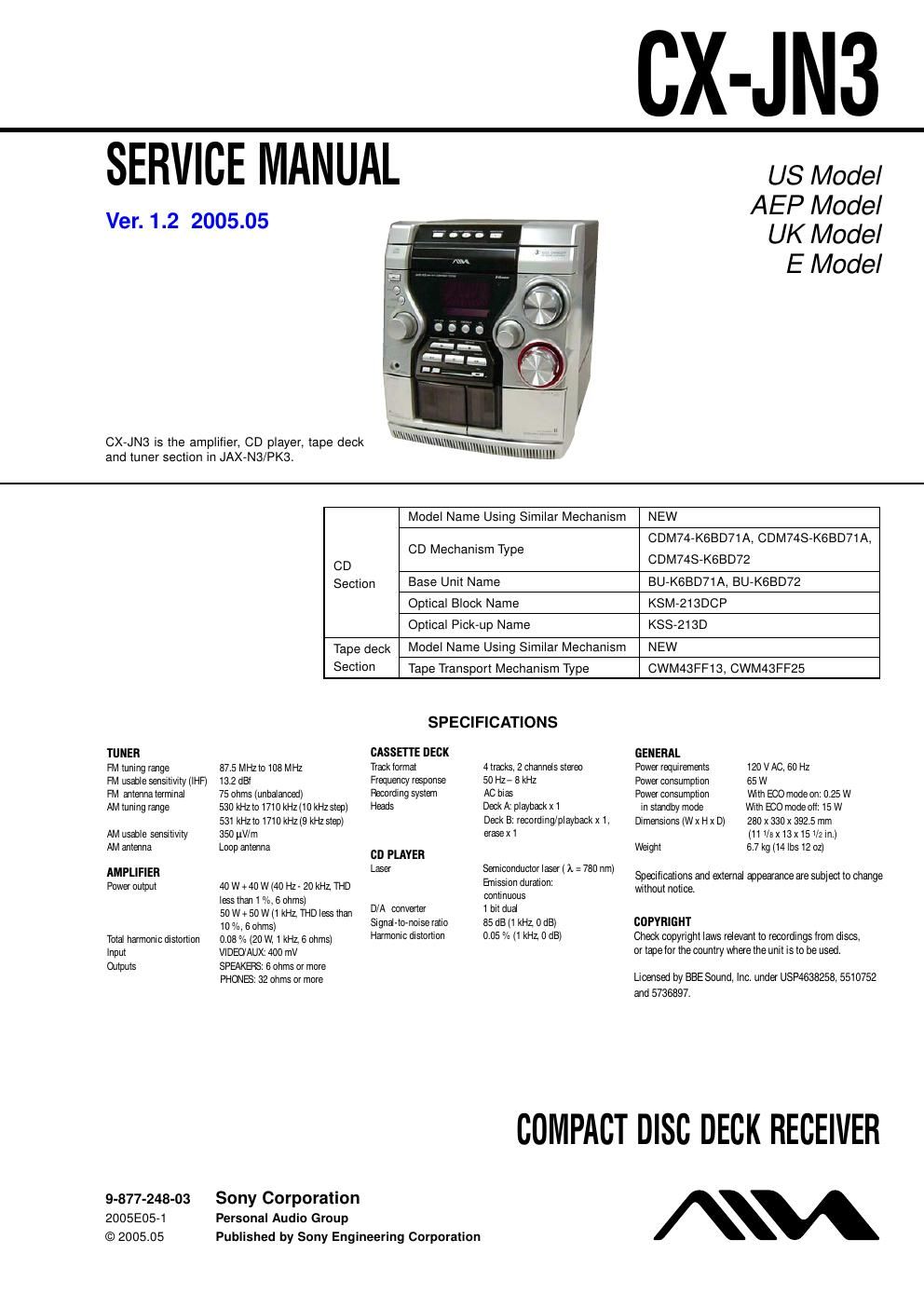 sony cx jn 3 service manual