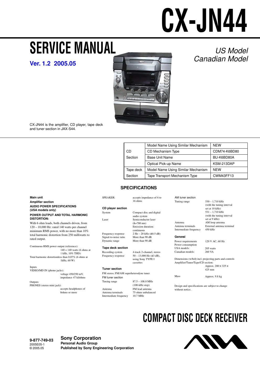 sony cx jn 44 service manual