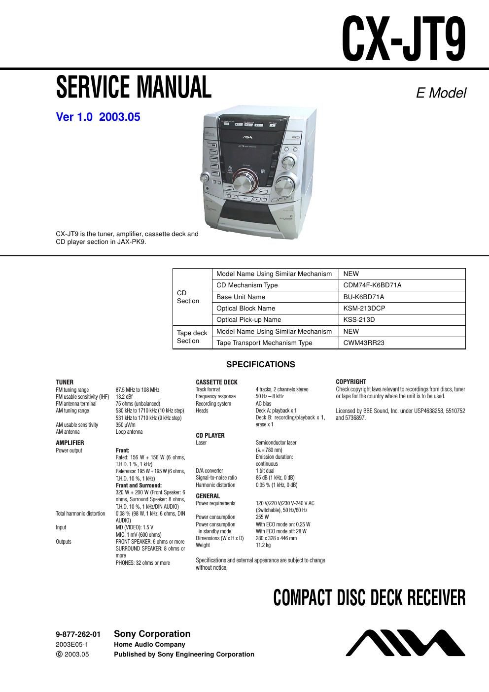 sony cx jt 9 service manual