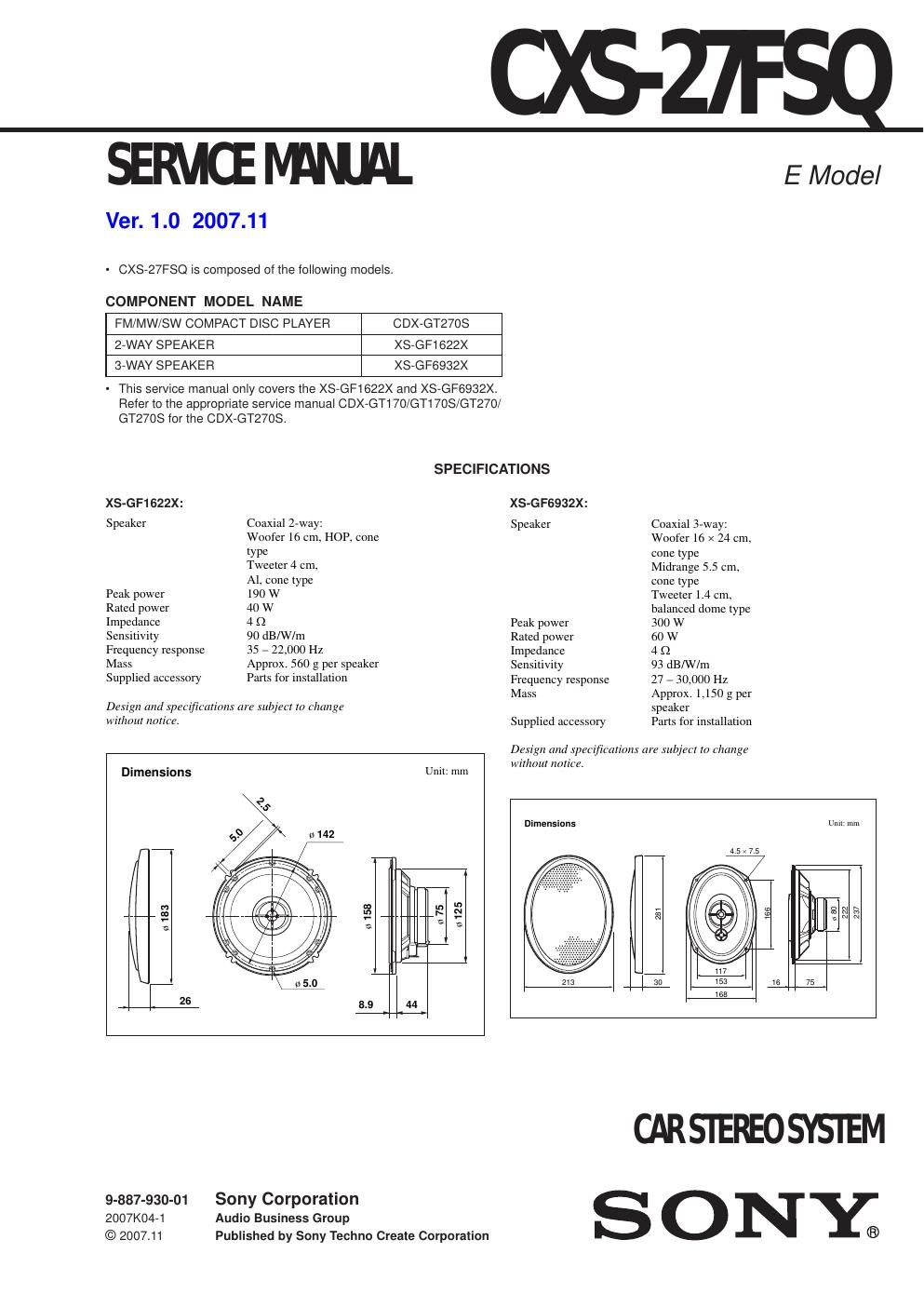 sony cxs 27 fsq service manual