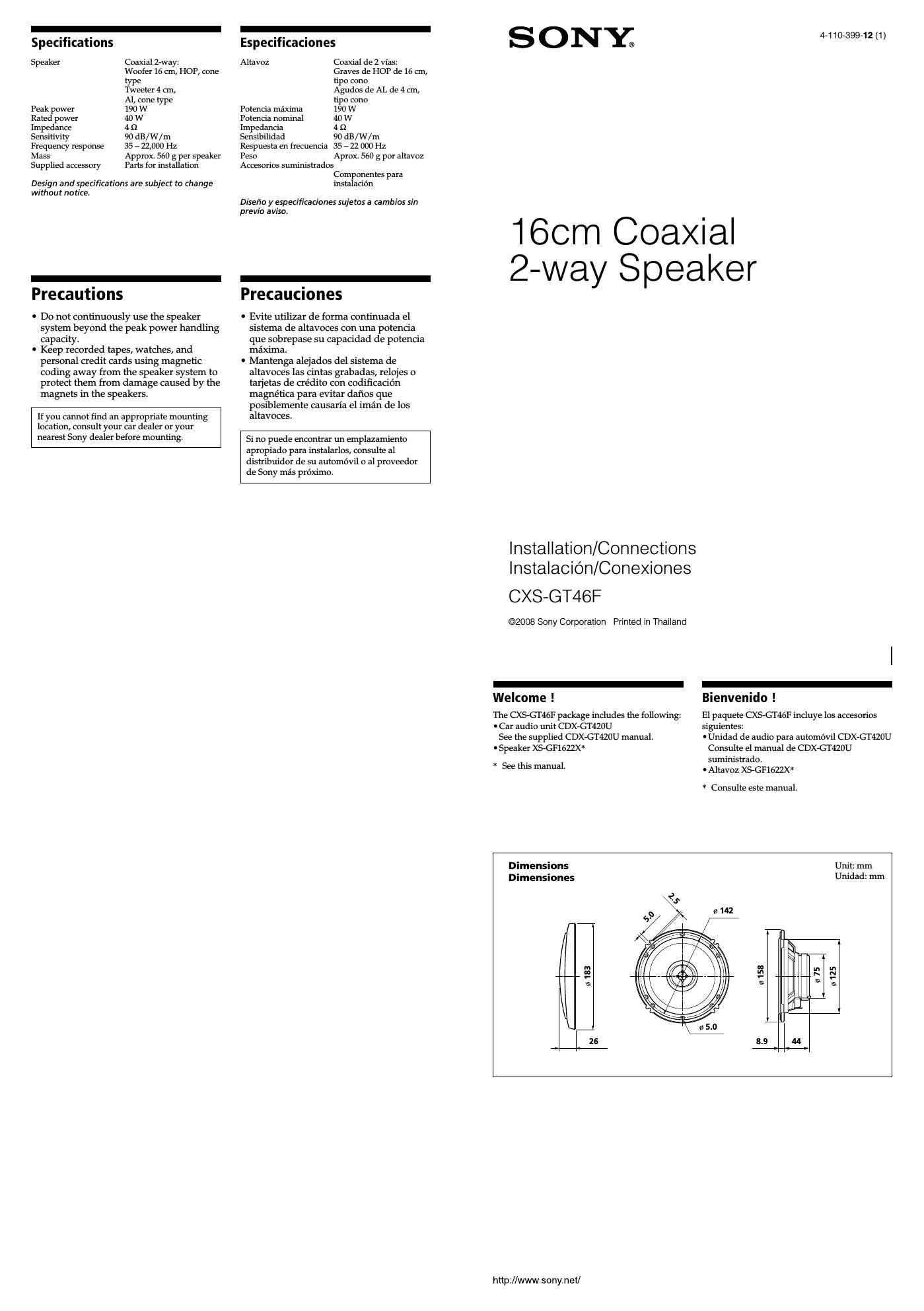sony cxs gt 46 f owners manual