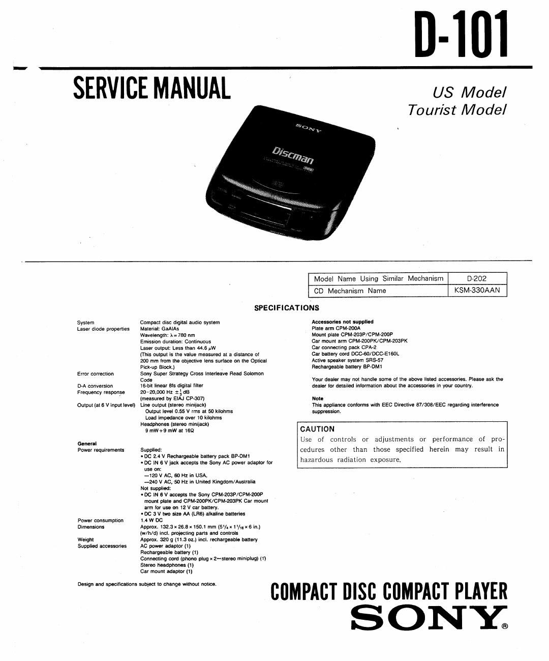 sony d 101 service manual