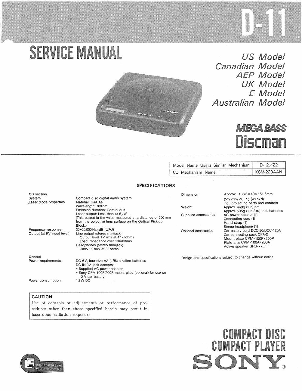sony d 11 service manual