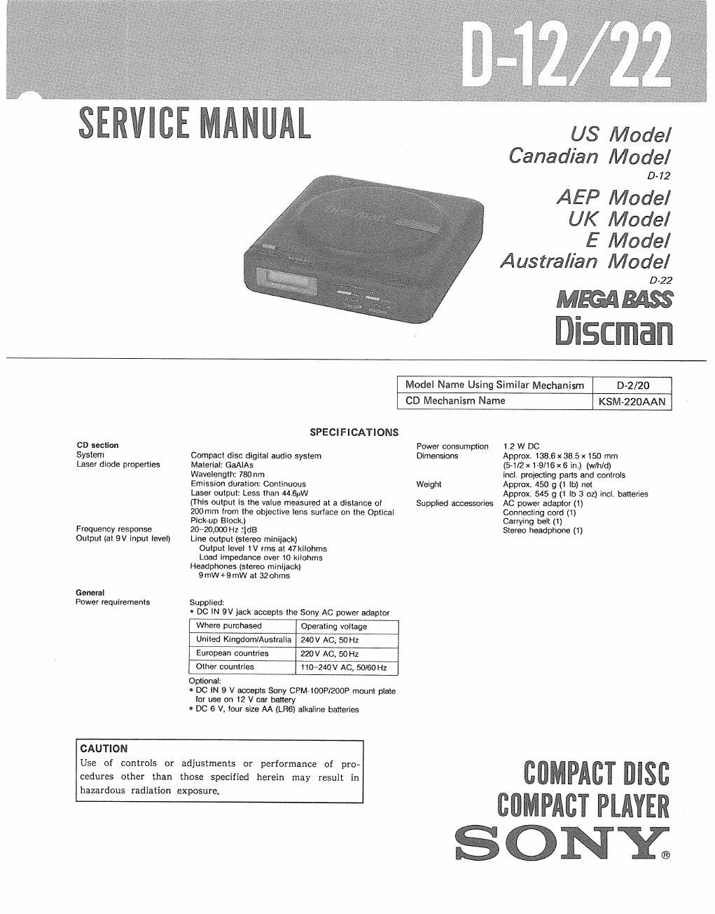 sony d 12 service manual