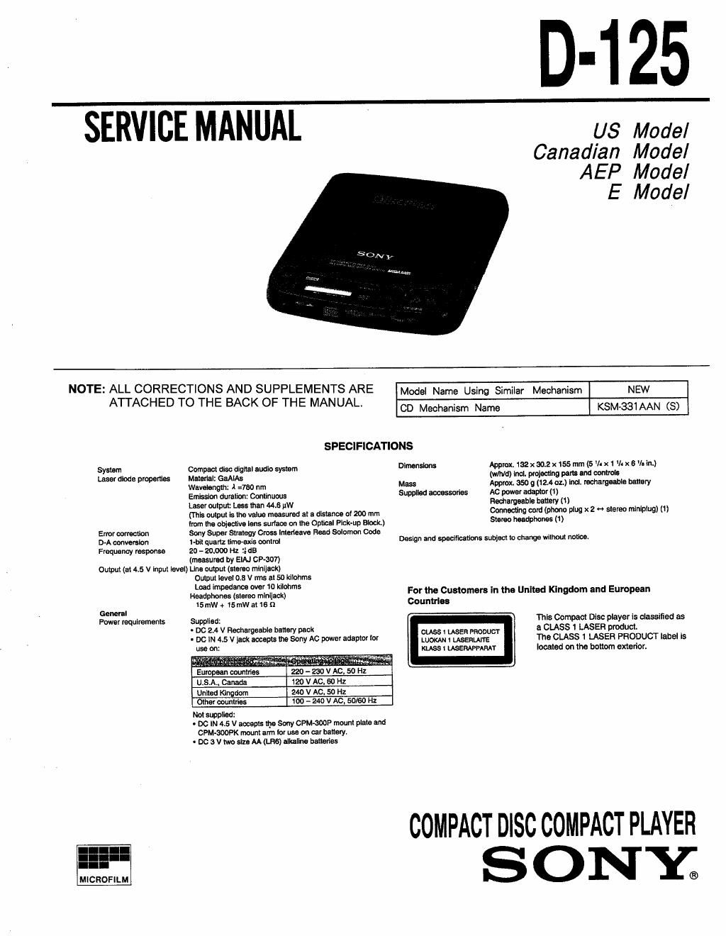 sony d 125 service manual