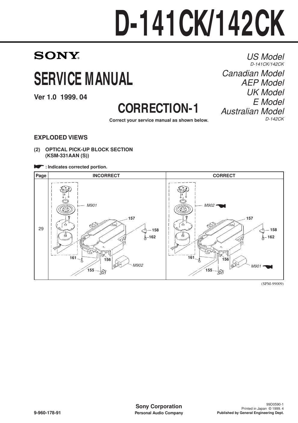 sony d 142 ck service manual