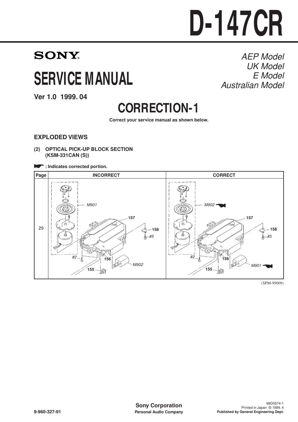 sony d 147 cr service manual