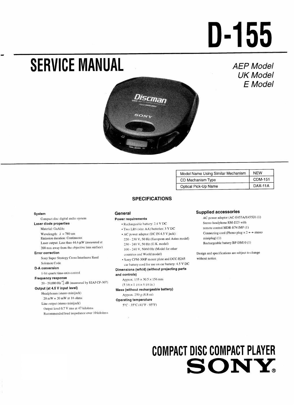 sony d 155 service manual