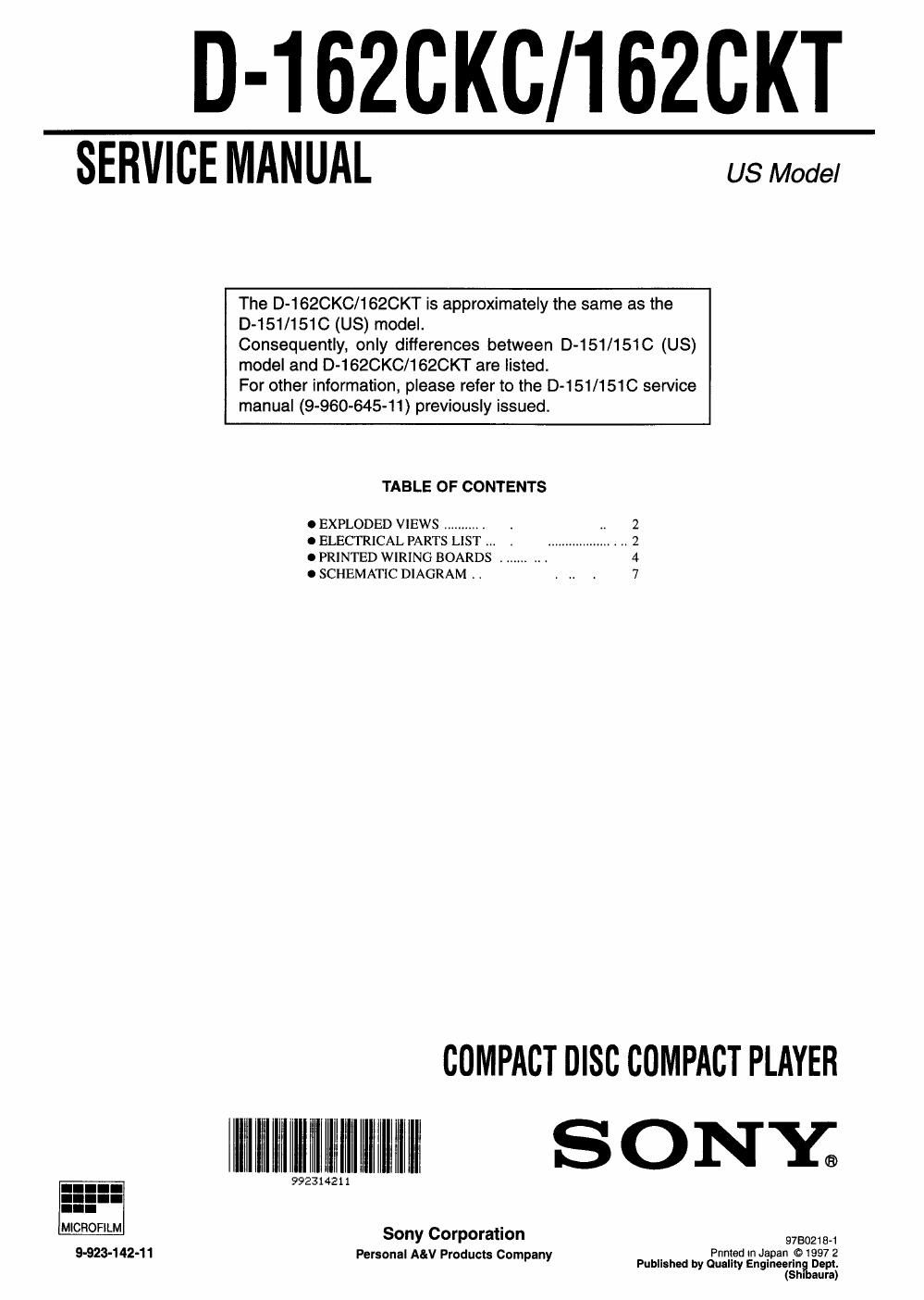 sony d 162 ckc service manual