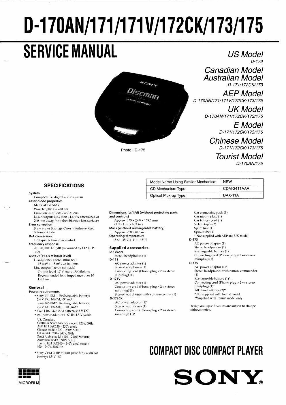 sony d 170 an service manual