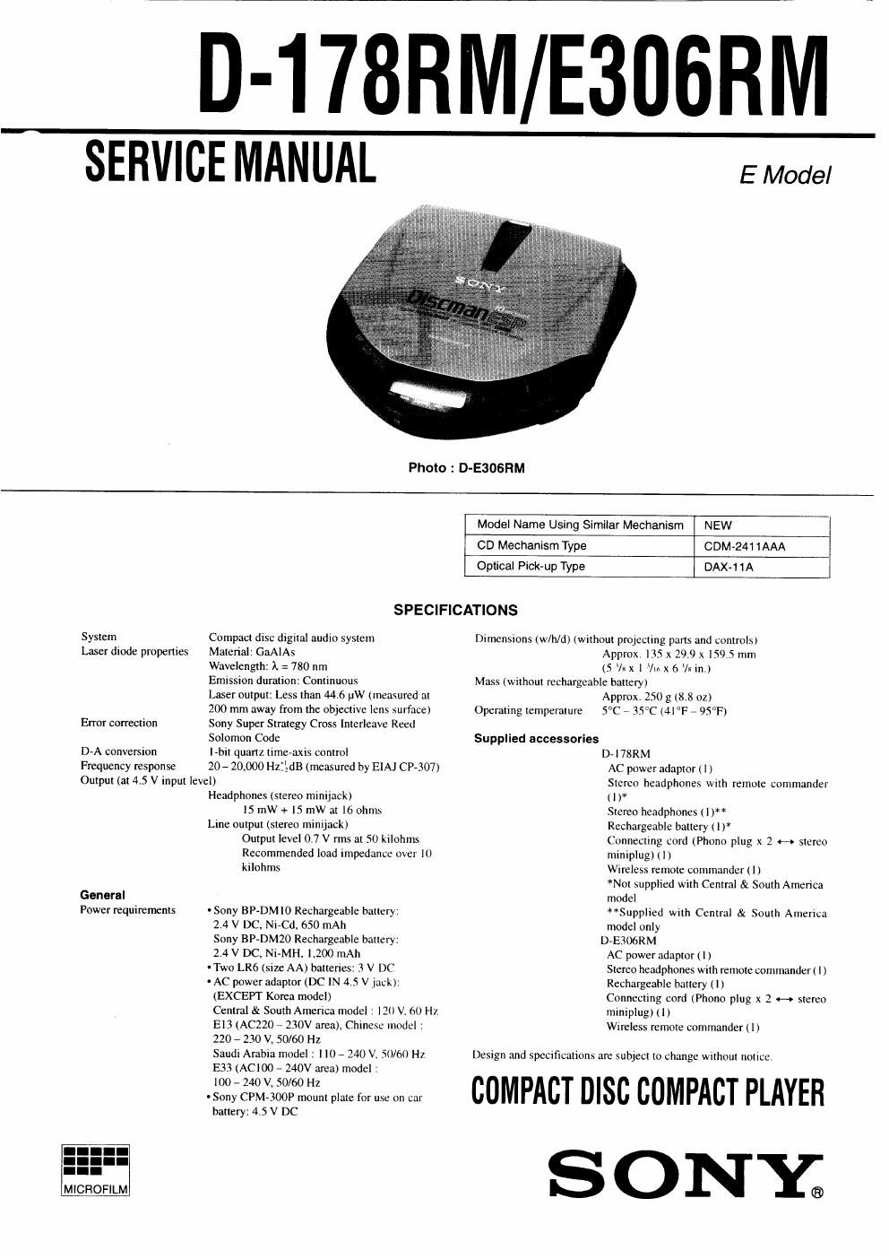 sony d 178 rm service manual