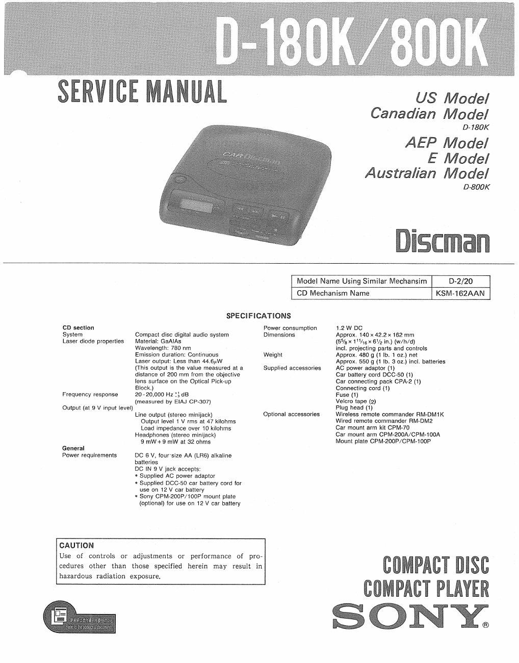 sony d 180 k service manual
