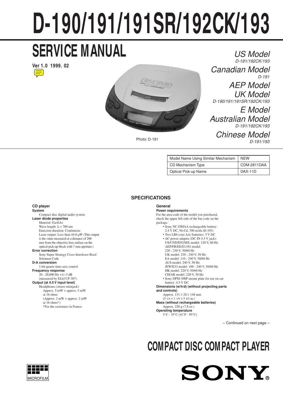 sony d 190 service manual