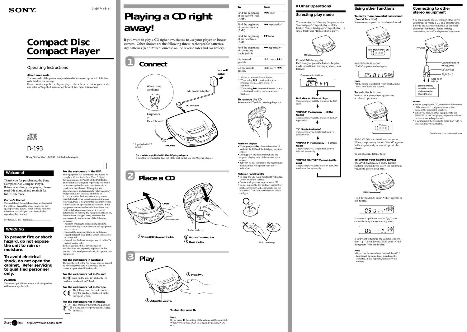 sony d 193 owners manual
