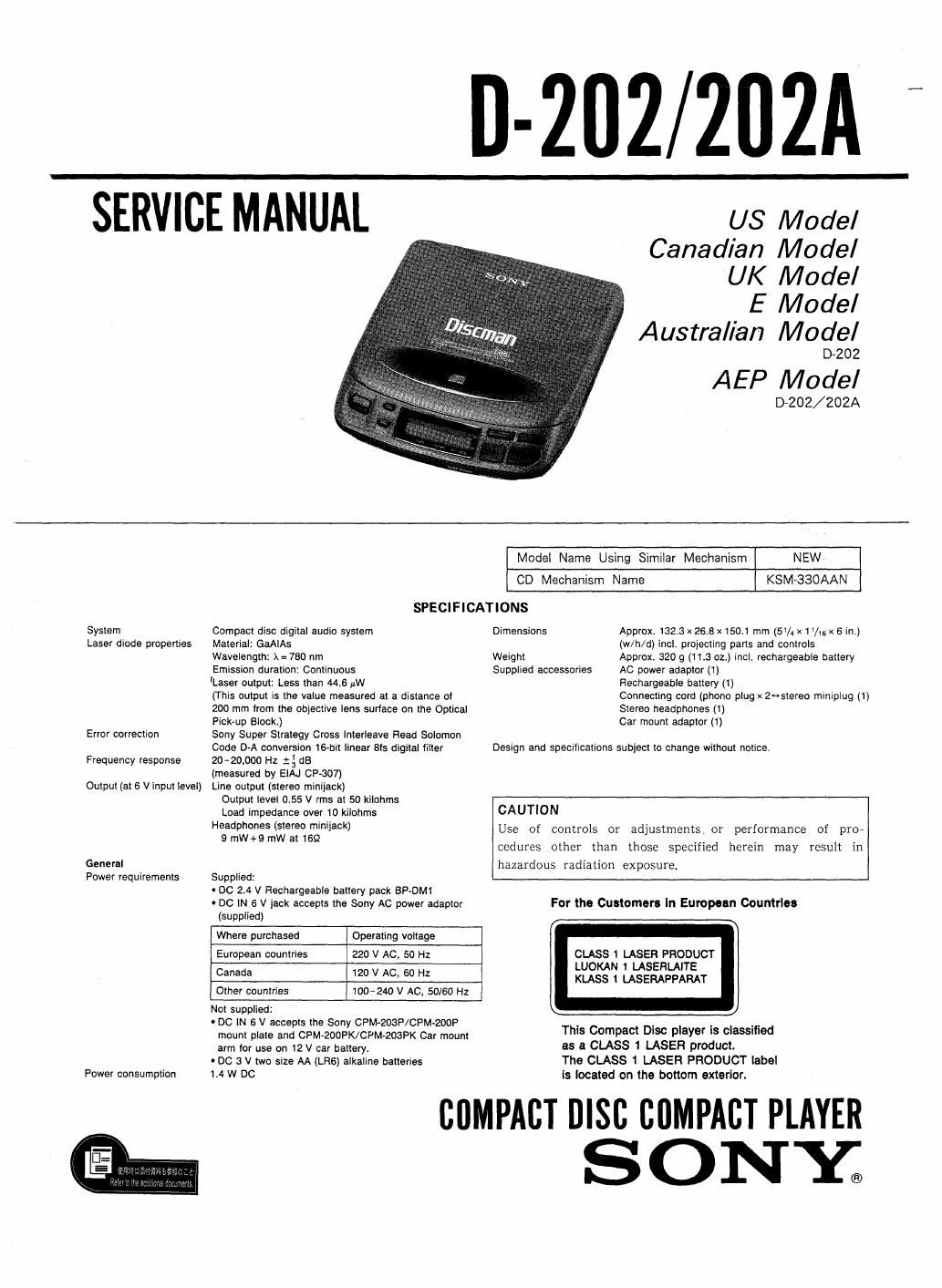sony d 202 service manual