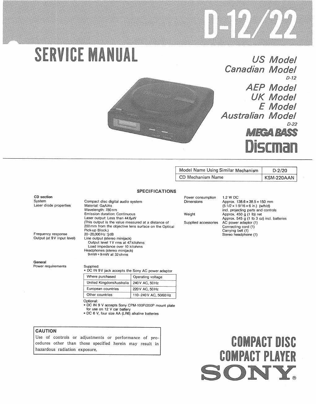 sony d 22 service manual