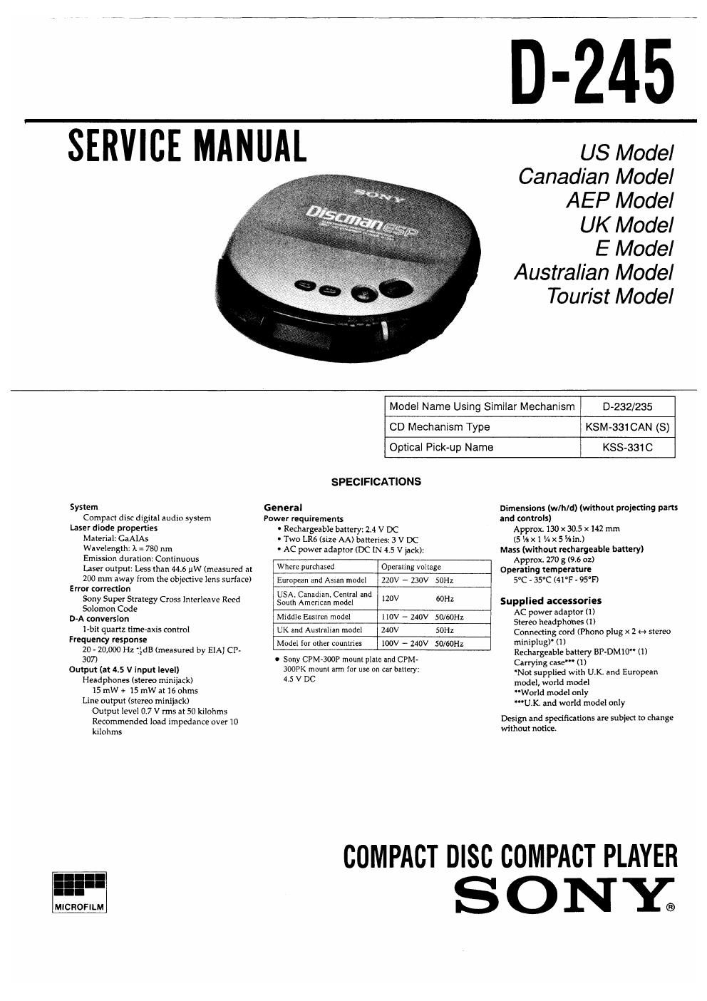 sony d 245 service manual