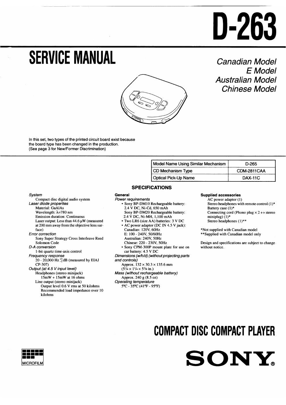 sony d 263 service manual