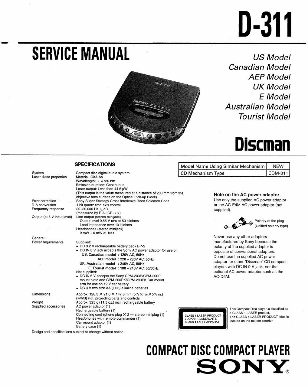 sony d 311 service manual