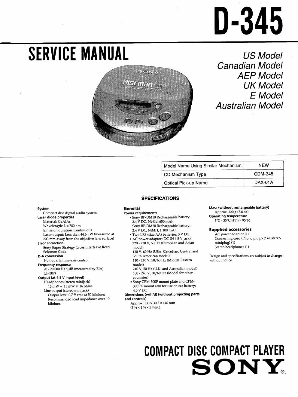 sony d 345 service manual