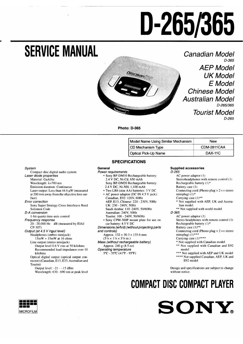 sony d 365 service manual