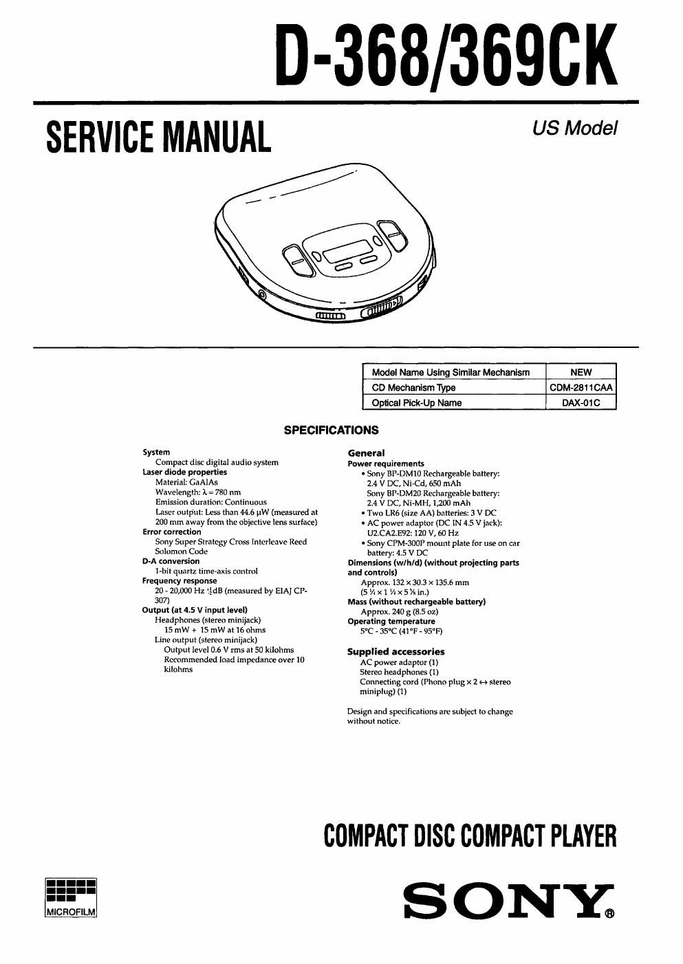 sony d 368 service manual