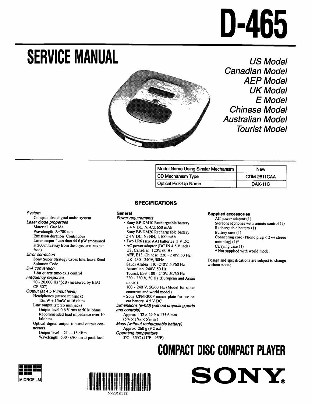 sony d 465 service manual