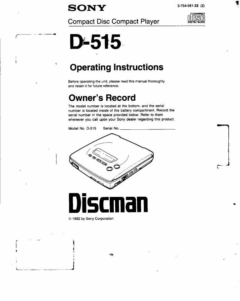 sony d 515 owners manual
