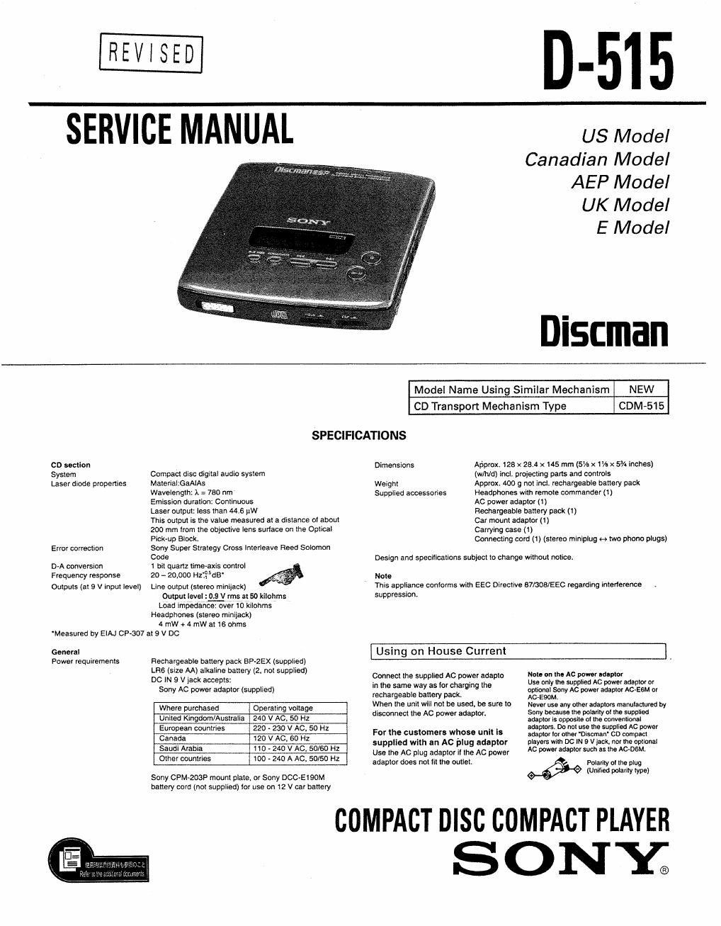 sony d 515 service manual