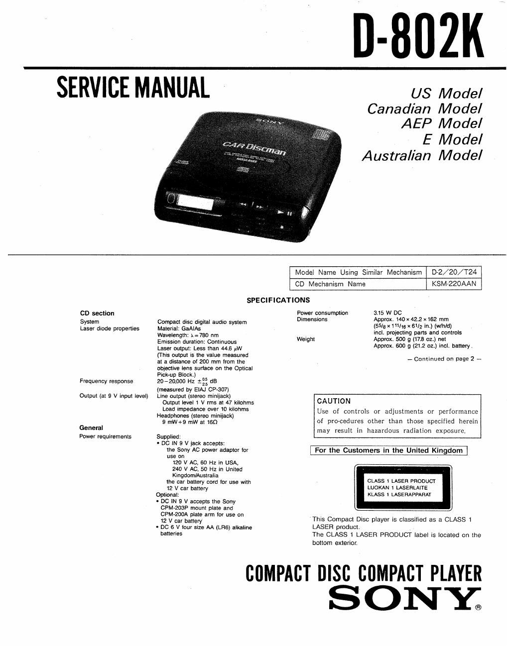 sony d 802 k service manual