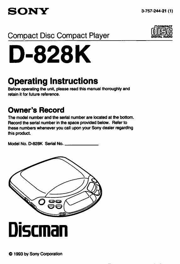 sony d 828 k owners manual