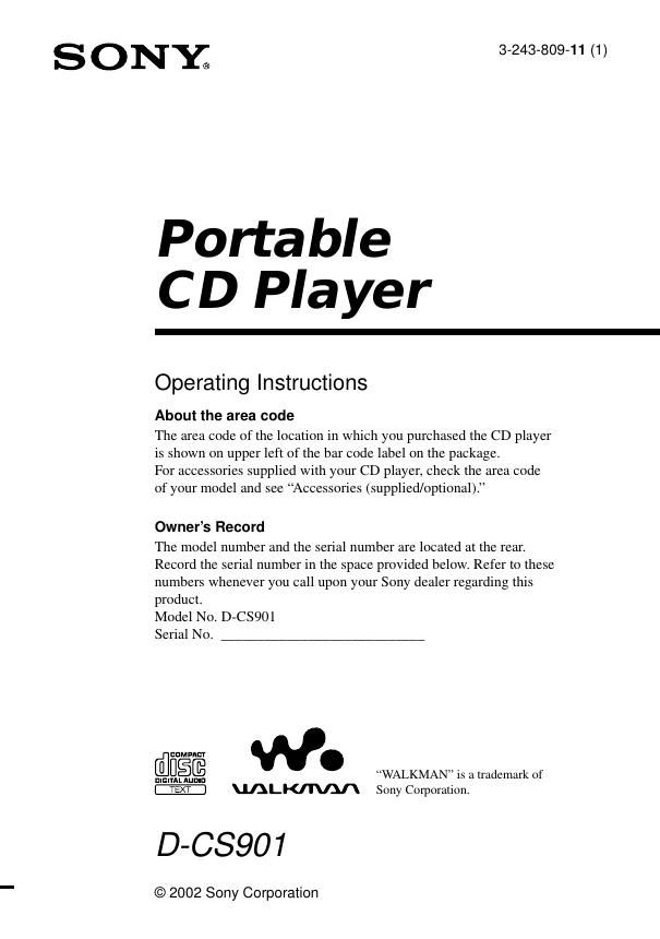 sony d cs 901 owners manual