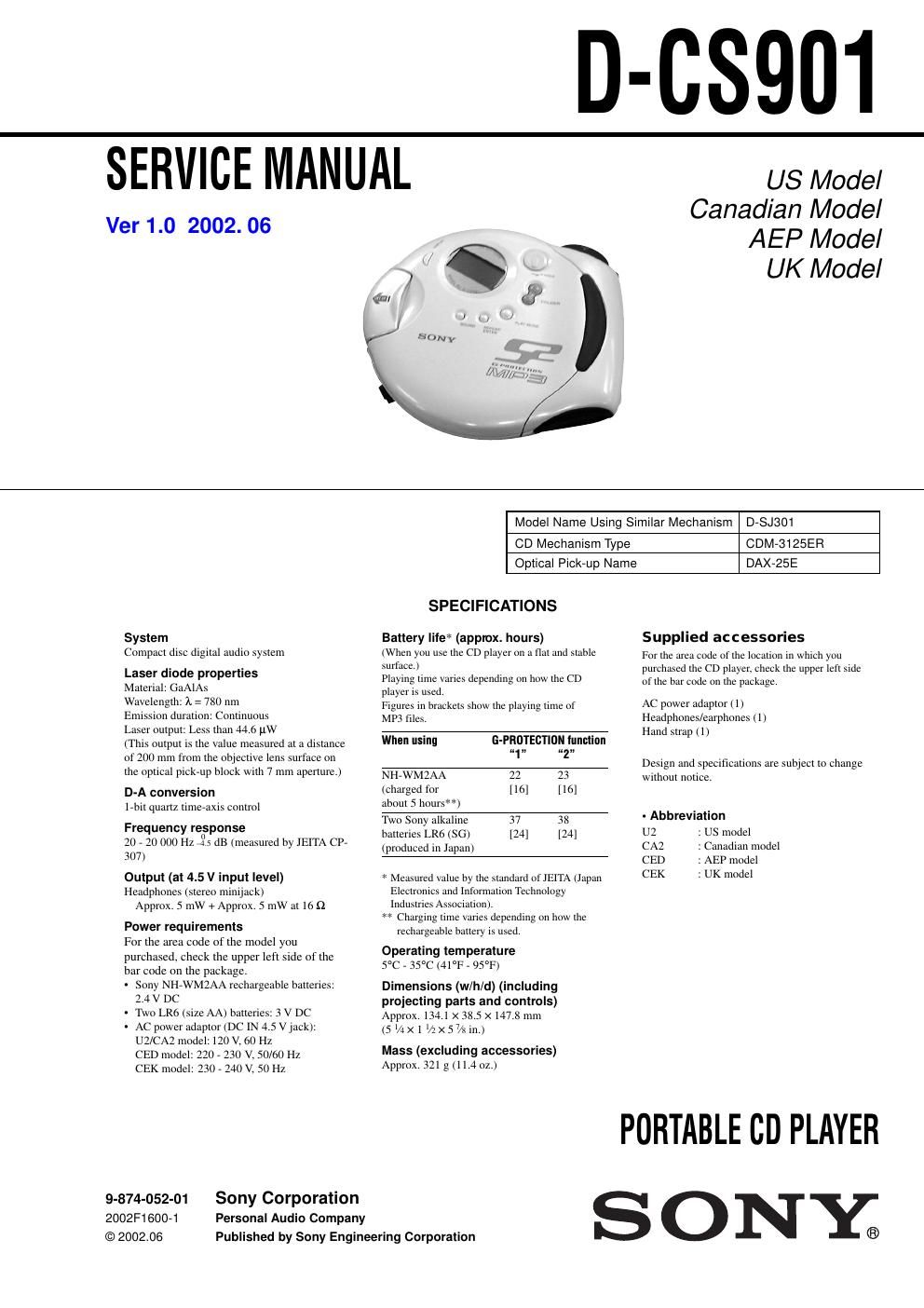 sony d cs 901 service manual