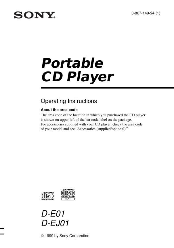 sony d e 01 owners manual