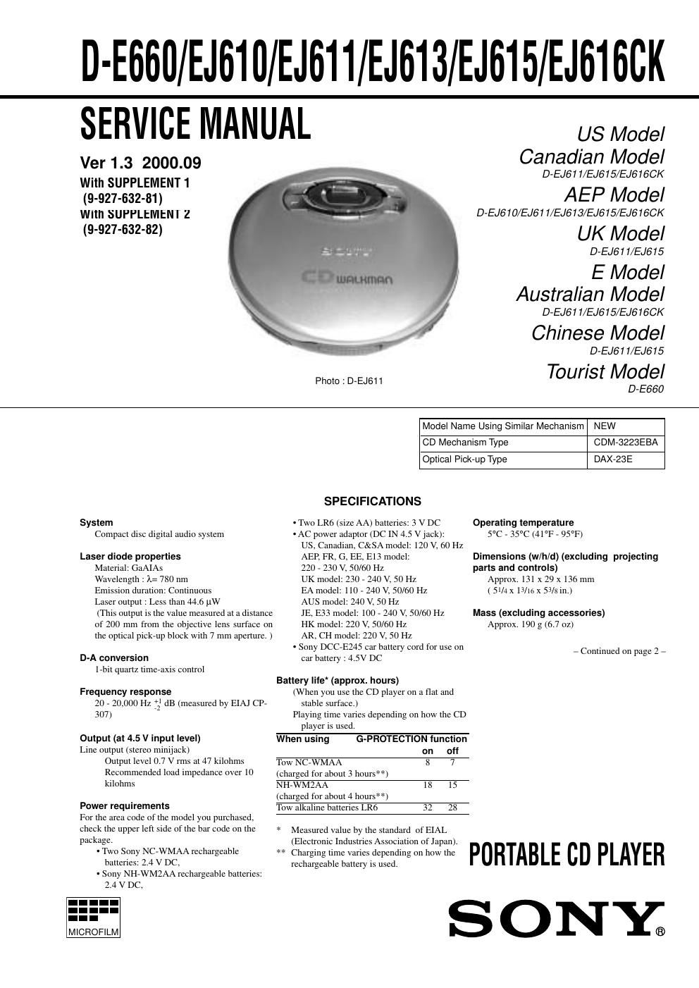 sony d e 660 service manual