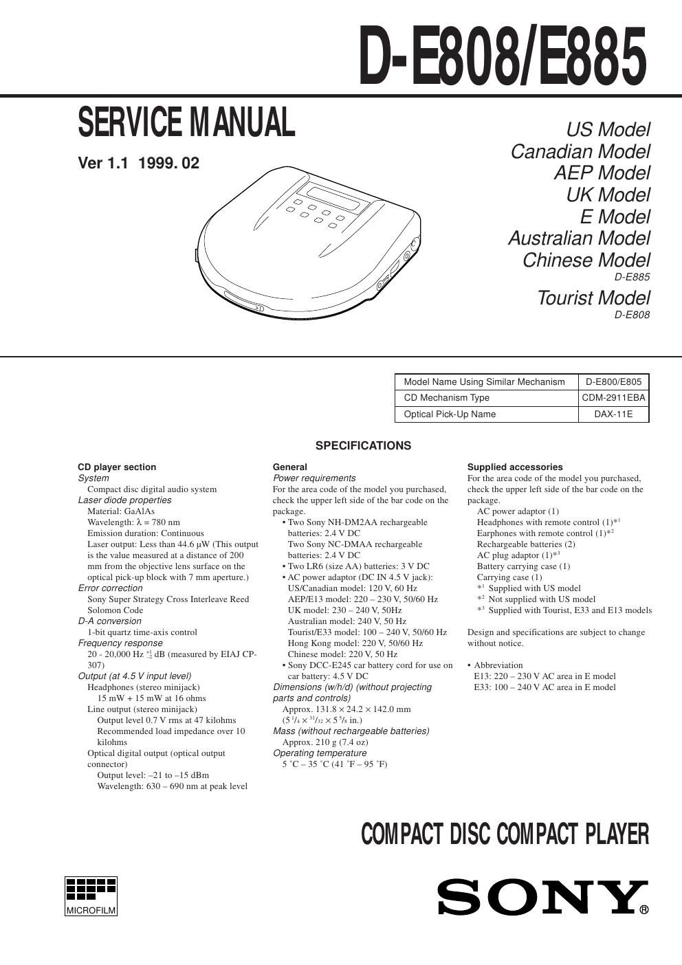 sony d e 85 service manual