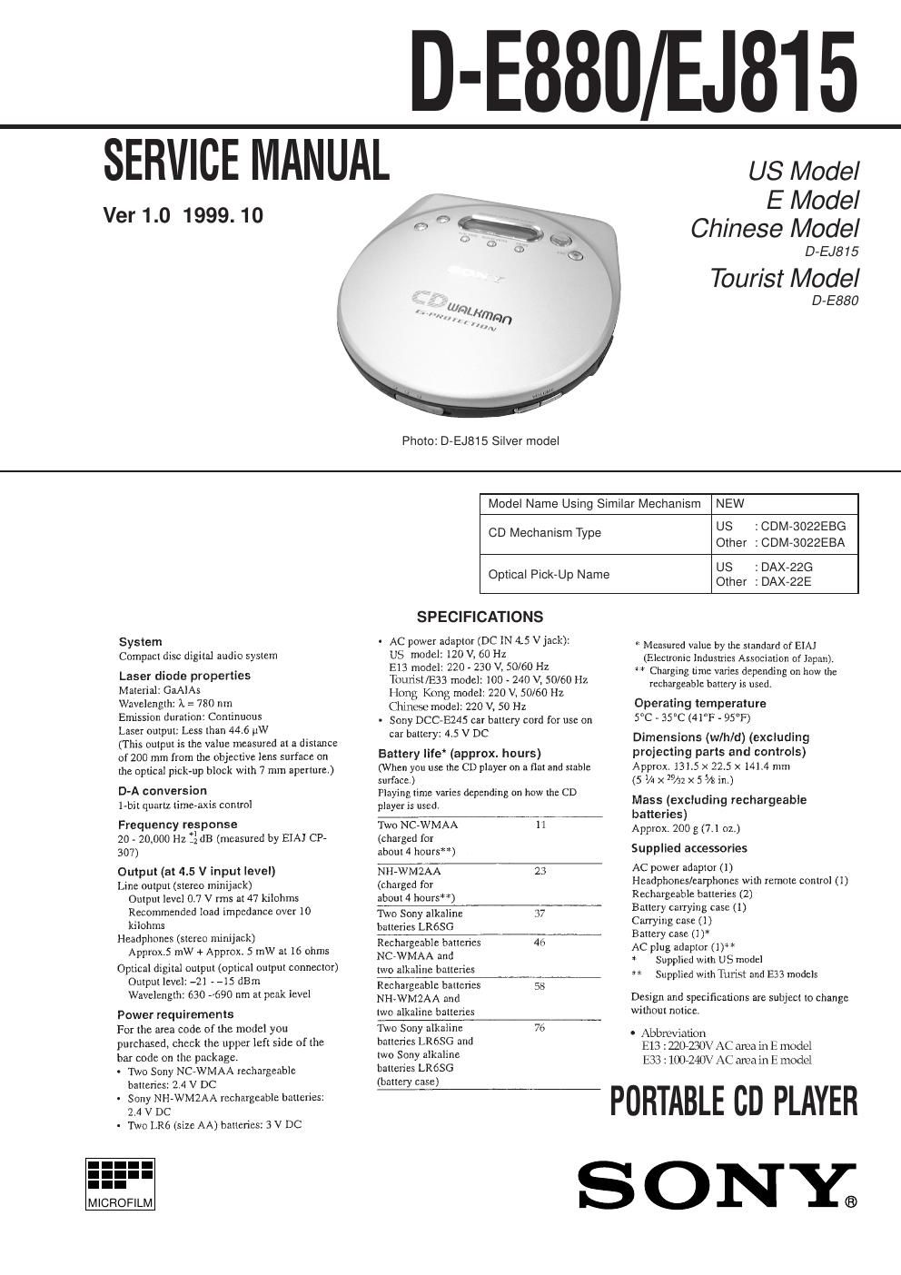 sony d e 880 service manual