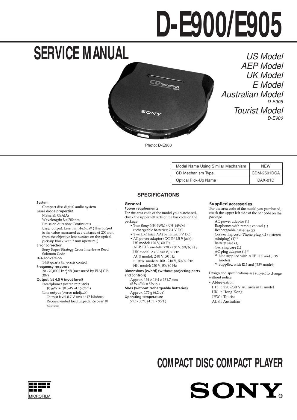 sony d e 900 service manual