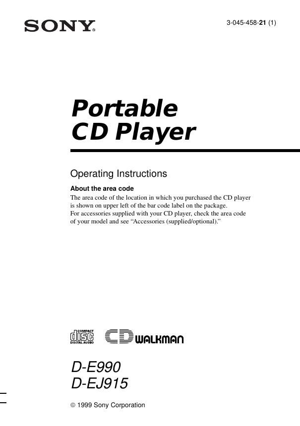 sony d e 990 owners manual