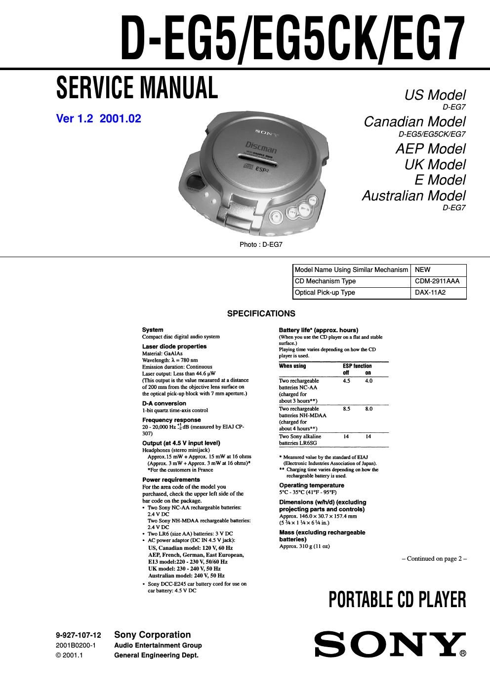 sony d eg 5 ck service manual