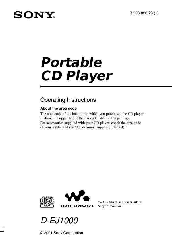 sony d ej 1000 owners manual