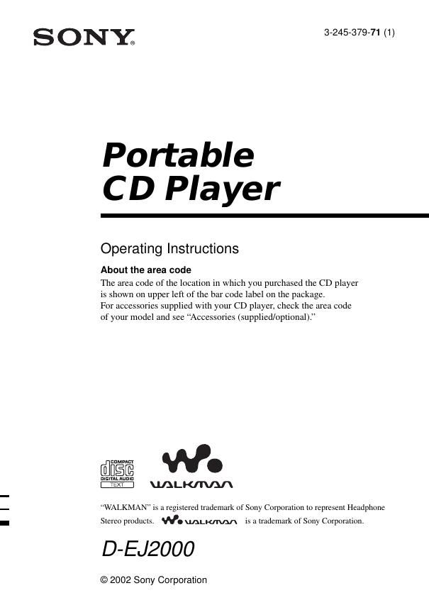 sony d ej 2000 owners manual