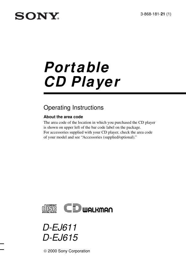 sony d ej 611 owners manual