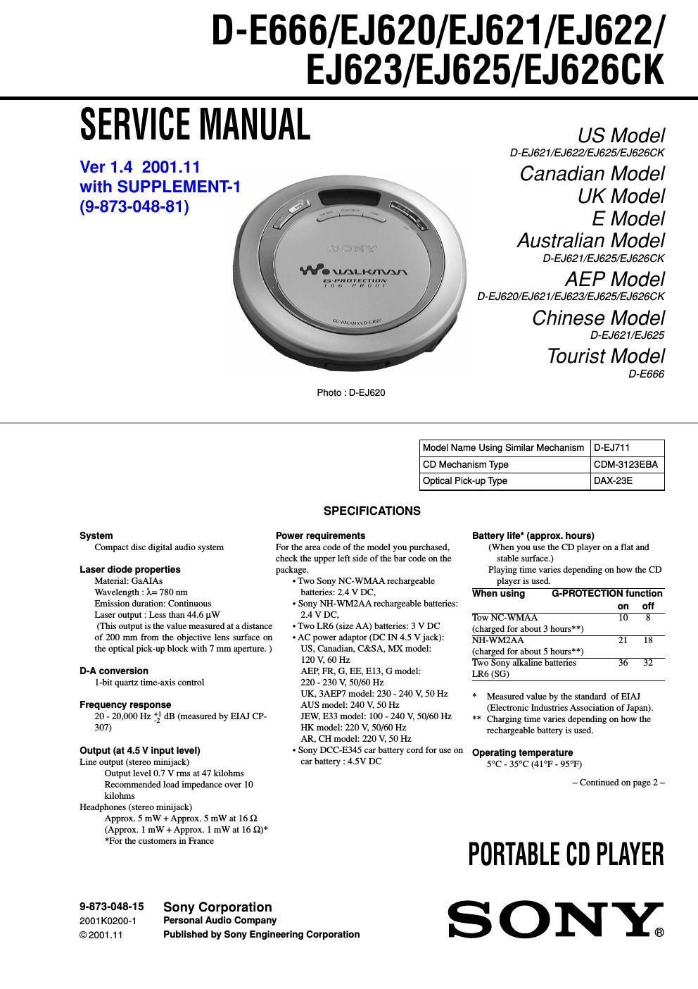 sony d ej 621 service manual