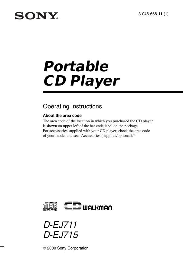 sony d ej 711 owners manual