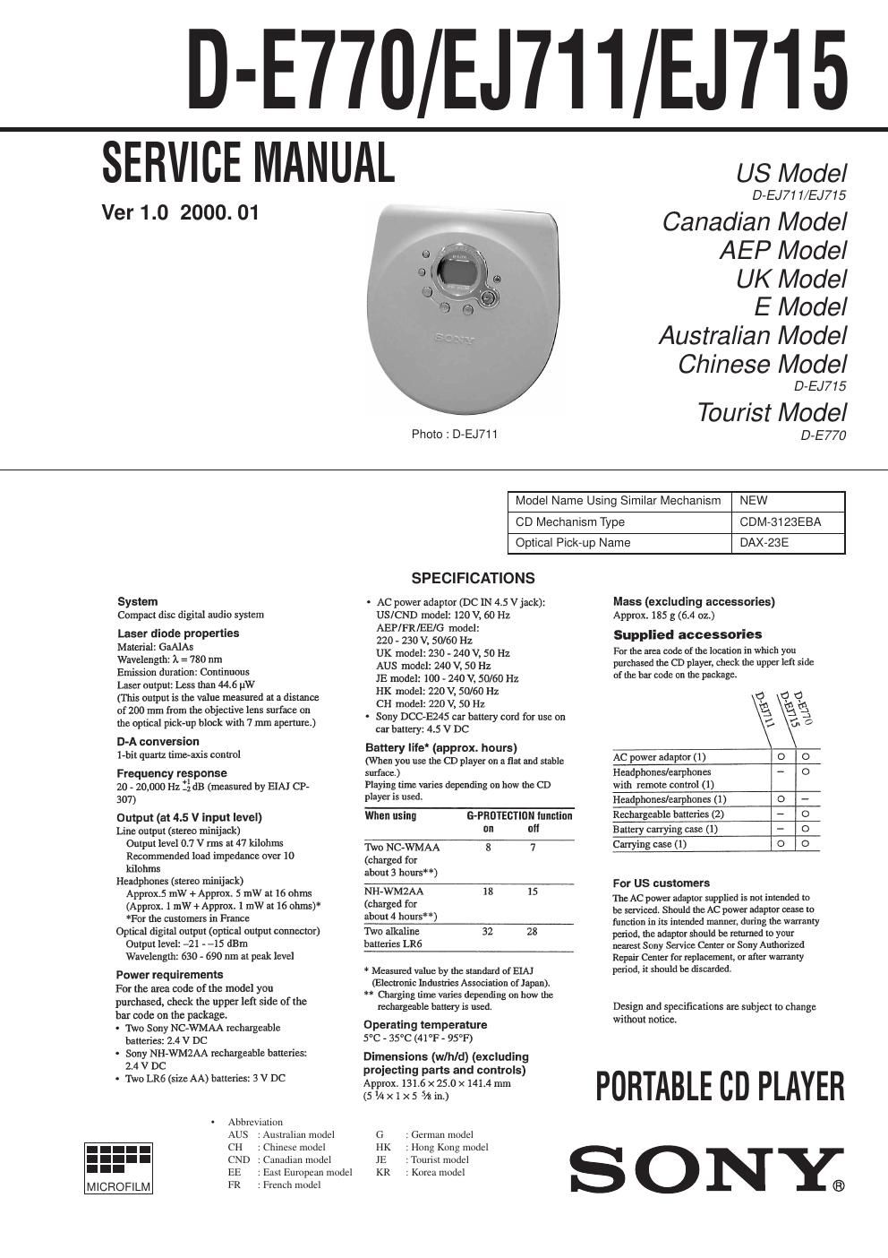 sony d ej 711 service manual