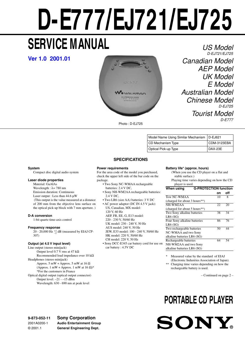 sony d ej 721 service manual