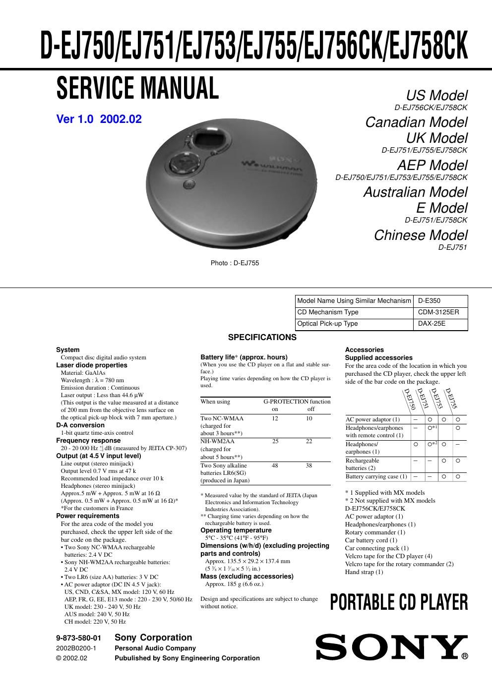 sony d ej 751 service manual