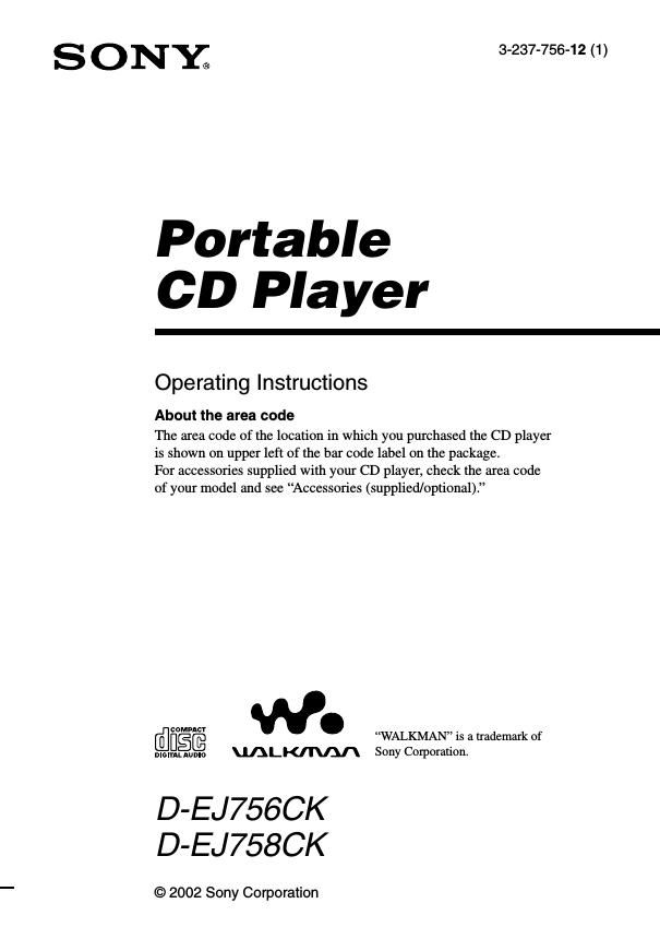 sony d ej 756 ck owners manual
